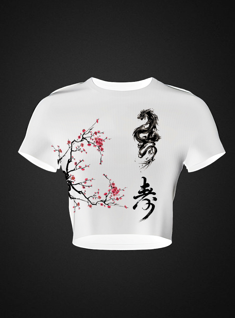 Sakura Dragon Ribbed Crop top
